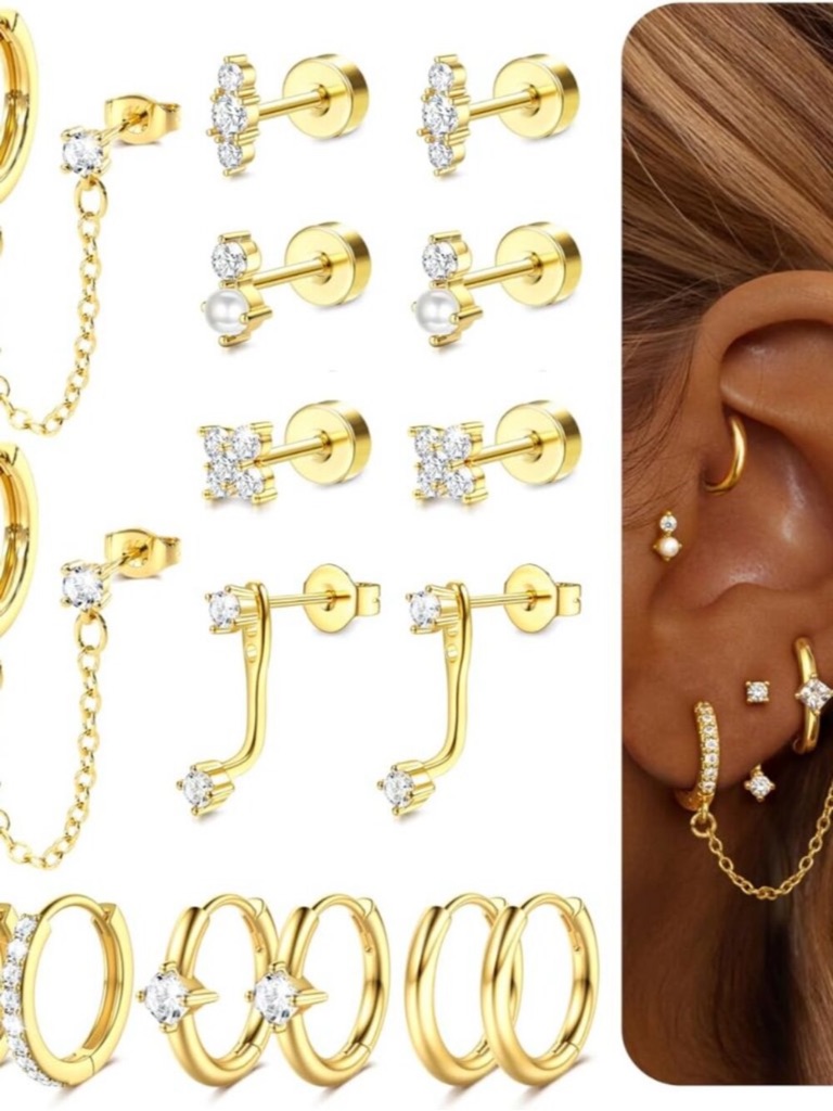 Hypoallergenic Flatback Stud Hoop 14k Gold Plated Earrings Stacks - Surgical Sta